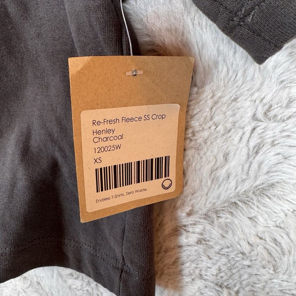 For Days Crop Top XS Short Sleeve Dark Gray Henley Organic Cotton Minimalist NWT - Picture 5 of 10